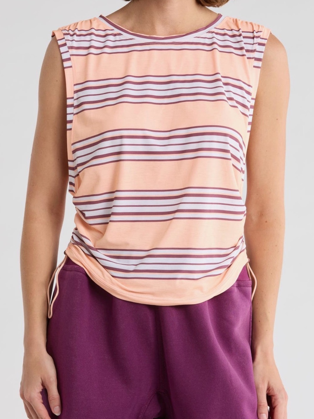 Free People Peach Striped Drawcord Tank Shirt